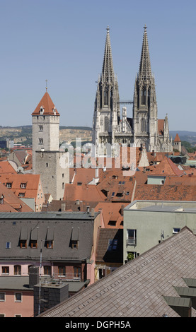 skyline of ancient german city Regensburg Stock Photo