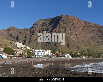 Beach in La Playa, La Calera at back, La Playa und La Calera, Valle Gran Rey, La Gomera, Canary Islands, Spain Stock Photo