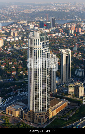 Is Kuleleri Tower and Bosphorus, views from Istanbul Sapphire, financial district, Levent, Besiktas, Istanbul, European side Stock Photo