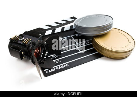 Film movie Background - Clapperboard And Film Reels In Theater Stock Photo