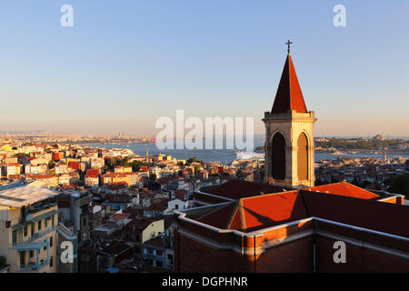 Basilica of St. Anthony, St. Anthony of Padua Church, Bosphorus, with the Sultanahmet district on the right and the Golden Horn Stock Photo