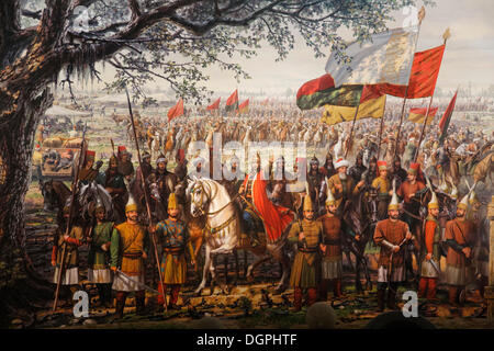 Painting of the conquest of Constantinople in 1453 by the Ottomans under Sultan Fatih Sultan Mehmed, Museum Panorama 1453 in Stock Photo