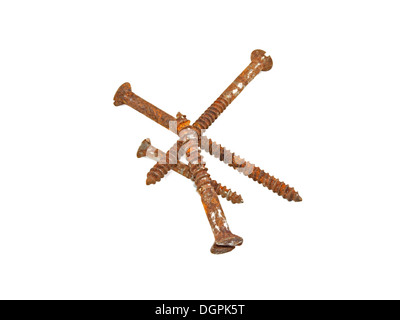 Rusty screws on a white background. Stock Photo