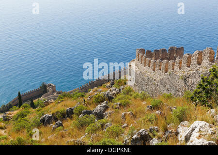 Fortress wall on Castle Hill, Alanya, Turkish Riviera, Province of Antalya, Mediterranean Region, Turkey Stock Photo