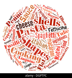 Pasta Word Cloud describing all types of pasta and sauces Stock Photo