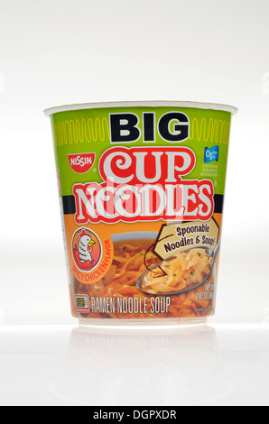 Unopened container of Nissin Big Cup of Ramen Noodles Chicken Flavor soup on white background, cutout. Stock Photo