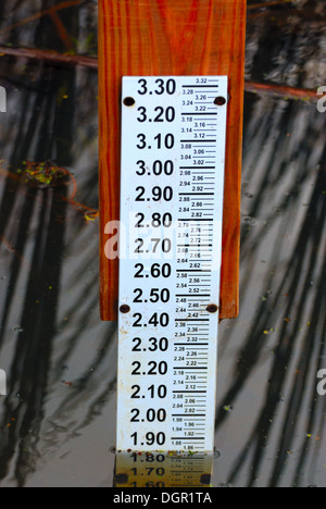 Water Level Gauge set in a marsh to indicate water levels. Stock Photo