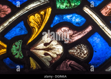 Close Up Detail of a Stained Glass Window, Canterbury Cathedral, UK Stock Photo