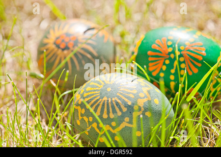 easter eggs decorated with bee wax Stock Photo