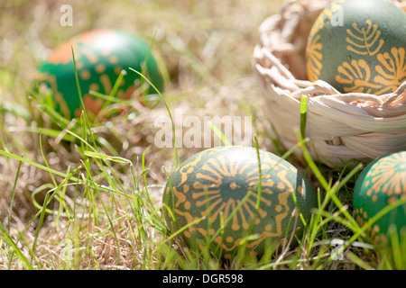 easter eggs decorated with bee wax Stock Photo