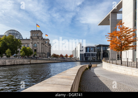 Government buildings - Reichstag, Paul-Lobe-Haus and Marie-Elisabeth-Luders-Haus next to the river Spree - Berlin, Germany Stock Photo