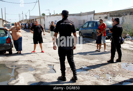 Police squad seen during a drug location activity in a suburb outside Palma de Majorca, Spain Stock Photo