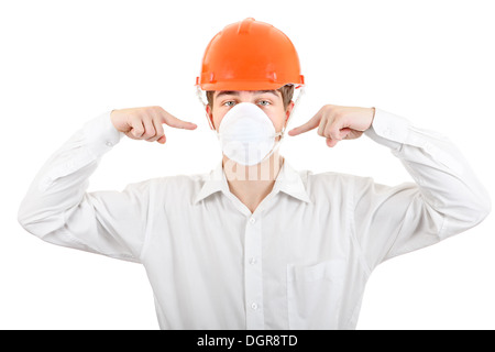 Man in the Mask and Hard Hat Stock Photo