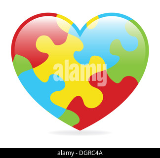 Concept of child with autism spectrum disorder equality, diversity and  inclusion in society. Puzzle heart shape among multicolored group Stock  Photo - Alamy