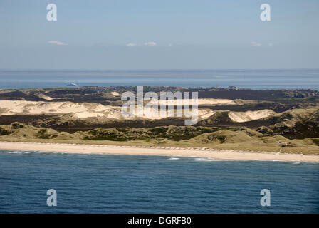 Aerial view, view on the wandering dunes of the Listland area and the seaside resort List, Sylt island, Nationalpark Stock Photo