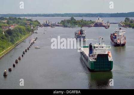 Shipping traffic at Holtenau lock, Kiel Canal, Kiel, Schleswig-Holstein Stock Photo