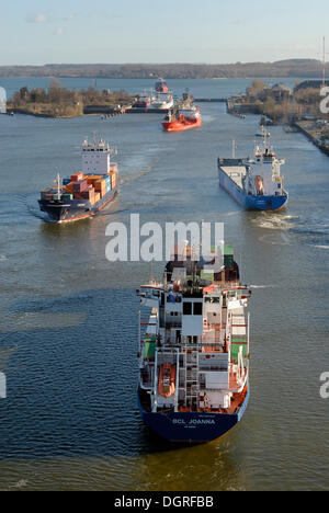 Shipping traffic at Holtenau lock, Kiel Canal, Kiel, Schleswig-Holstein Stock Photo