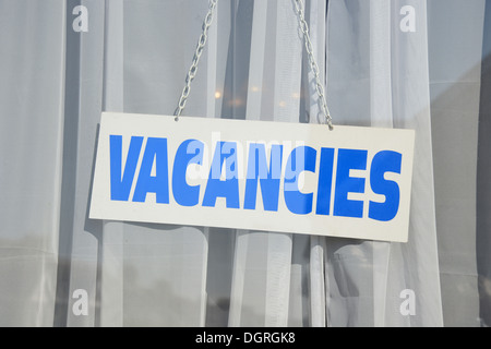 Vacancies sign in window of Bed & Breakfast hotel, Edgecombe Road, Newquay, Cornwall, England, United Kingdom Stock Photo
