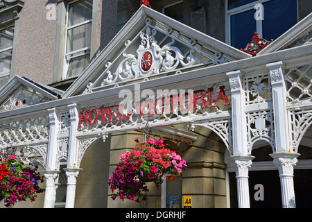 Wrought iron entrance to Hotel Victoria, East Street, Newquay, Cornwall, England, United Kingdom Stock Photo