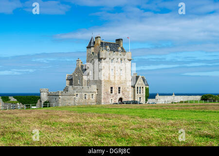 Ackergill Tower near Wick, a castle from the 15th century, on the North Sea coast, Caithness County, Scotland, United Kingdom Stock Photo