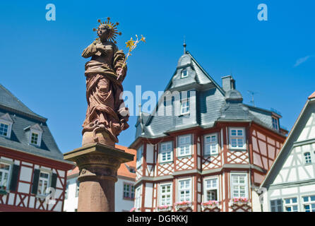Statue, Old Market Square, Heppenheim, Hesse Stock Photo