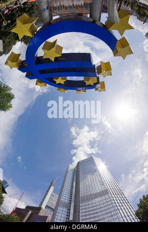 ECB, European Central Bank with an upside-down euro symbol, Frankfurt am Main, Hesse Stock Photo