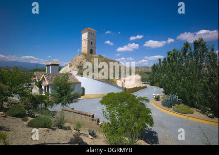 Cuevas La Granja, chimney, cave dwellings, modern designer hotel built deep into a rock to provide a pleasant climate in the Stock Photo