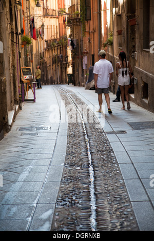 Recess in Middle of road for water drainage on Via Lamarmora in Cagliari - Sardinia Stock Photo