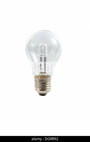 Incandescent light bulb, clear, with a halogen lamp inside Stock Photo