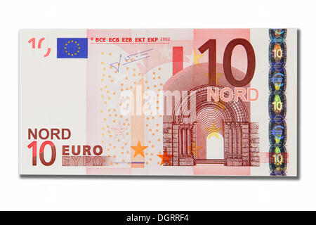 Symbolic icon, disintegration of the euro and the introduction of the new northern euro currency, 10 Nord-Euro Stock Photo