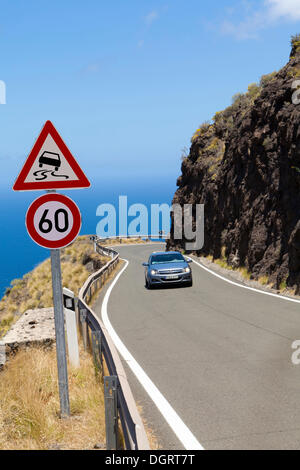 Coastal road at the cliffs near El Risco, Artenara Region, Gran Canaria, Canary Islands, Spain, Europe, PublicGround Stock Photo