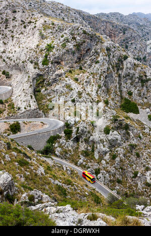 Winding mountain road to Sa Calobra, Tramuntana mountains, Mallorca, Majorca, Balearic Islands, Spain, Europe Stock Photo