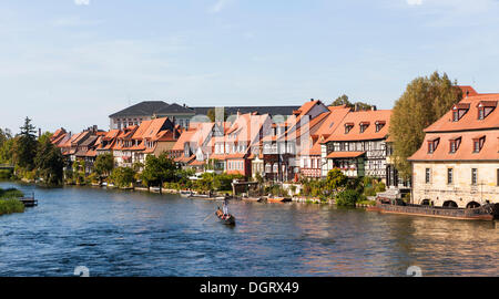 Gondola on the Regnitz river at Little Venice, Bamberg, Upper Franconia, Franconia, Bavaria, PublicGround Stock Photo