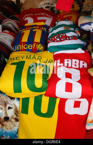Football shirts at Naschmarkt, Vienna, Austria, Europe Stock Photo