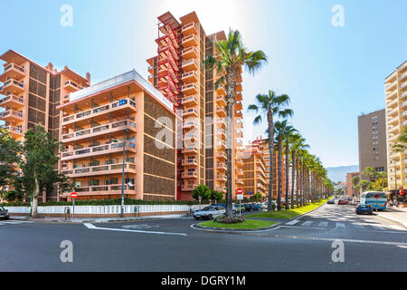 Tourist apartments at Playa Jardin, Puerto de la Cruz, Tenerife, Canary Islands, Spain Stock Photo
