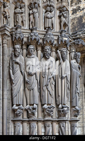 Chartres Cathedral, mid-south portal, right jamb with James the Elder, 3rd from left, Ile de France region Stock Photo