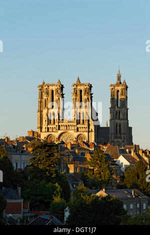 Laon Cathedral in the evening light, historic district, Laon, Via Francigena, an ancient road from France to Rome Stock Photo