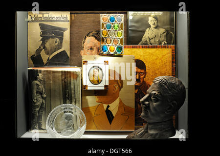 Objects with portraits of Adolf Hiltler, permanent exhibition, 'Fascination and Violence', in the Documentation Centre Nazi Stock Photo