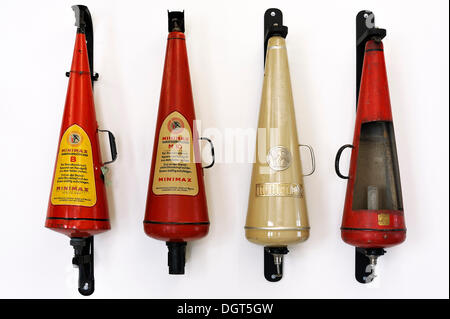 Fire extinguishers of the 20th century, "Feuer und Flamme – Die Feuerwehr von 1850 bis heute", an exhibition of 150 years of Stock Photo