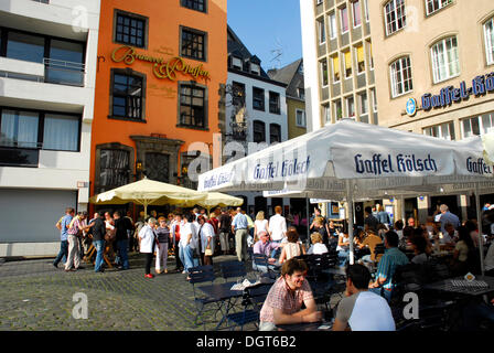 Bar, cafe, terrace with parasols, Heumarkt square, Cologne, Rhineland, North Rhine-Westphalia Stock Photo