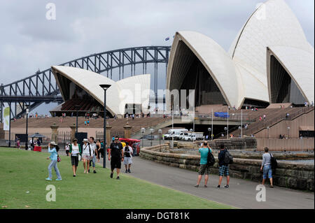 Sydney Opera House on Bennelong Point, Sydney Harbour Bridge, Sydney, New South Wales, NSW, Australia Stock Photo