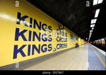 Underground platform of Kings Cross railway station, Sydney, New South Wales, NSW, Australia Stock Photo