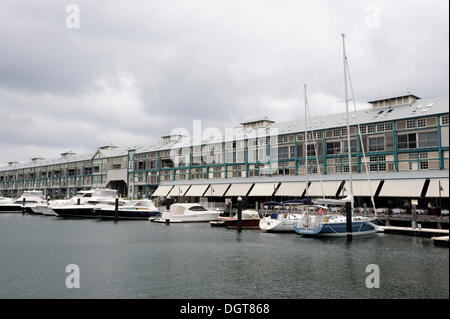 Boats in the marina at the Finger Wharf, Woolloomooloo Bay, Sydney Harbour, Sydney, New South Wales, NSW, Australia Stock Photo