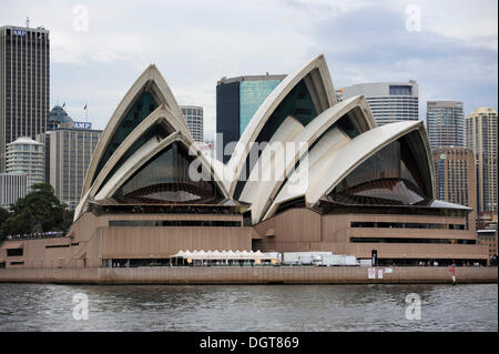 Sydney Opera House at Bennelong Point, Sydney Harbour, at back the city centre, Central Business District, CBD, Sydney Stock Photo