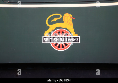 An old British Railways logo on rolling stock at the Royal Deeside Railway at Milton of Crathes, Aberdeenshire, Scotland, UK. Stock Photo