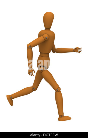 3D model of puppet robot running isolated on white Stock Photo