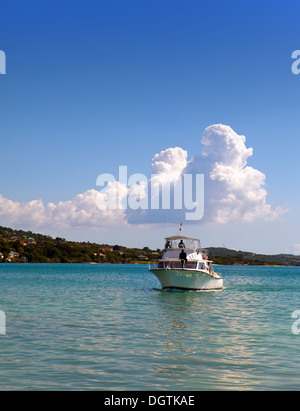 The motor boat in the sea. Jamaica Stock Photo