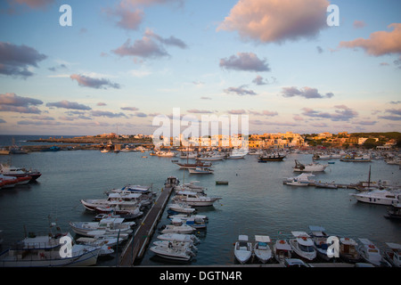 Lampedusa harbour, the largest island of the Italian Pelagie Islands in the Mediterranean Sea Stock Photo