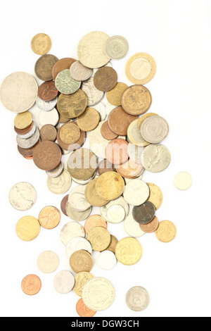 Heap of coins of different countries Stock Photo