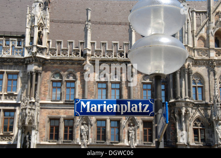 Sign, Marienplatz square, New Town Hall, historic centre, Munich, Upper Bavaria Stock Photo